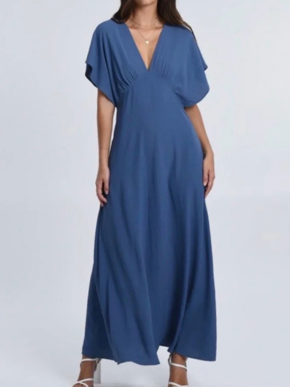 Molly Bracken V-Neck Flutter Sleeve Maxi Dress